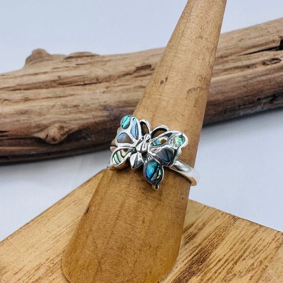 Abalone Butterfly Sterling Silver Ring - Picture 1 of 10